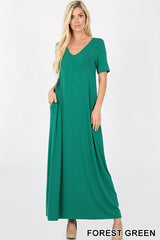 VNECK SS MAXI POCKET DRESS