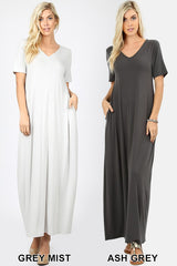 VNECK SS MAXI POCKET DRESS