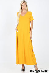 VNECK SS MAXI POCKET DRESS