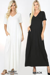 VNECK SS MAXI POCKET DRESS