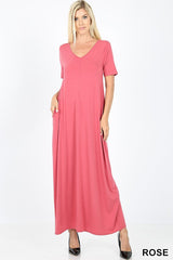 VNECK SS MAXI POCKET DRESS