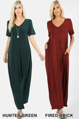 VNECK SS MAXI POCKET DRESS
