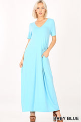 VNECK SS MAXI POCKET DRESS