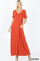 VNECK SS MAXI POCKET DRESS