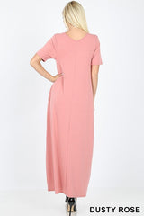 VNECK SS MAXI POCKET DRESS