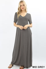 VNECK SS MAXI POCKET DRESS