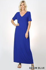 VNECK SS MAXI POCKET DRESS