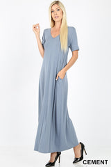 VNECK SS MAXI POCKET DRESS