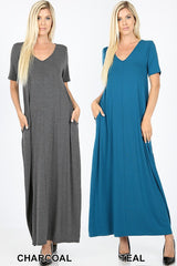 VNECK SS MAXI POCKET DRESS