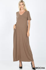 VNECK SS MAXI POCKET DRESS
