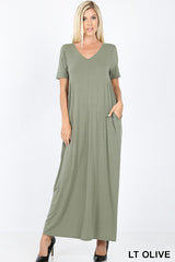 VNECK SS MAXI POCKET DRESS