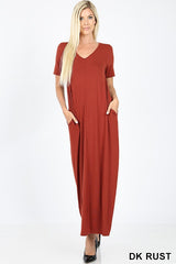 VNECK SS MAXI POCKET DRESS