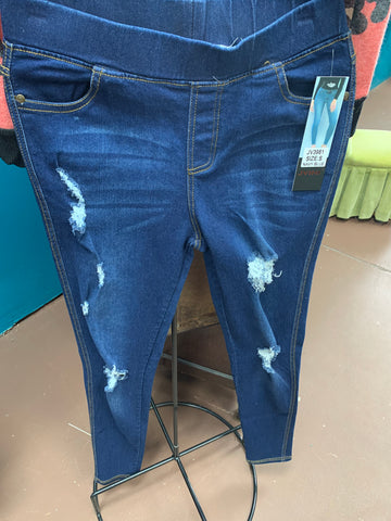 Blue Distressed Stretchy Jegging