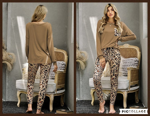 Long Sleeve Leopard Lounge Set