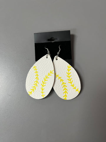 White/Yellow Softball Earrings